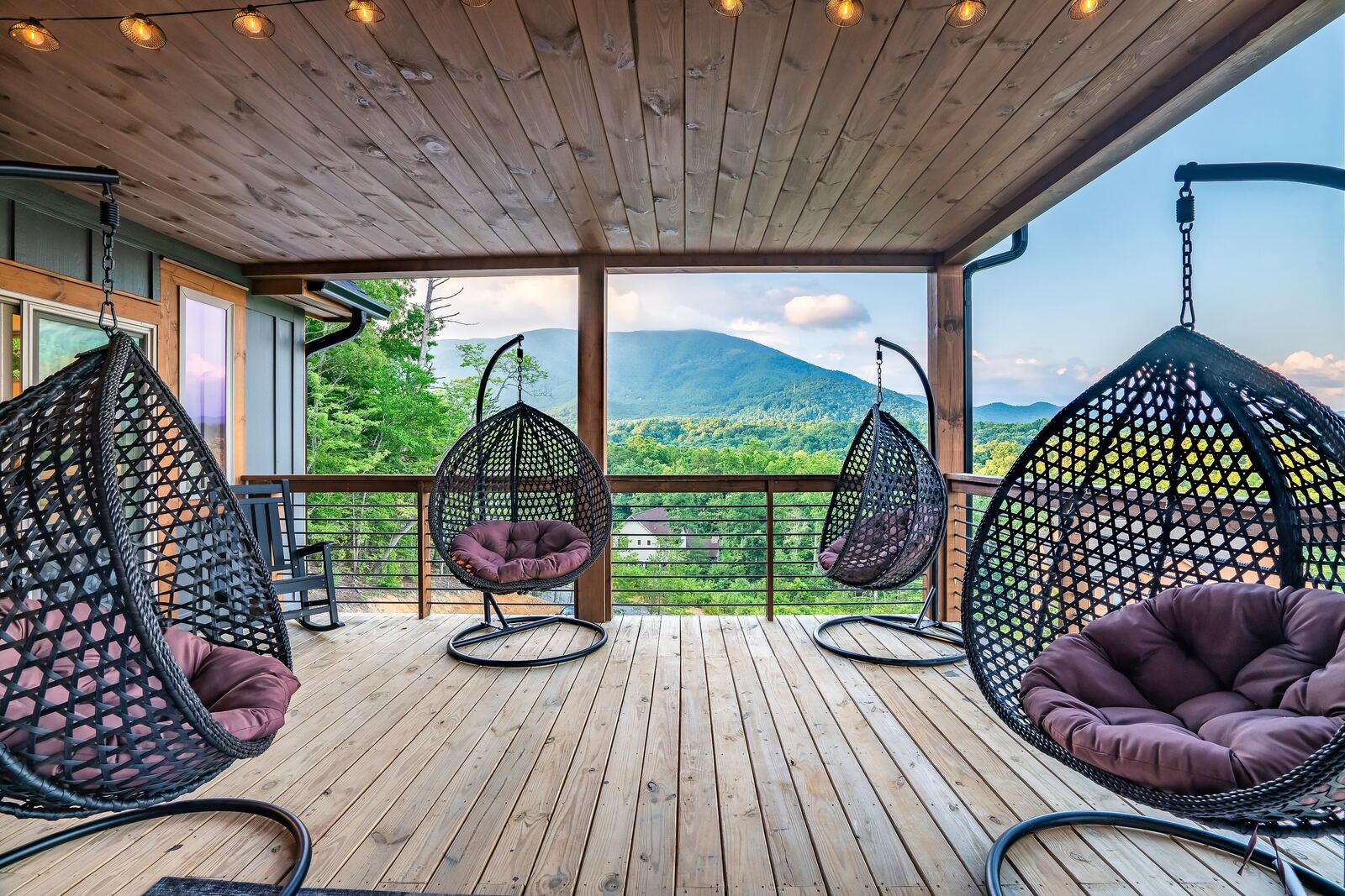 Hanging chairs on the covered deck
