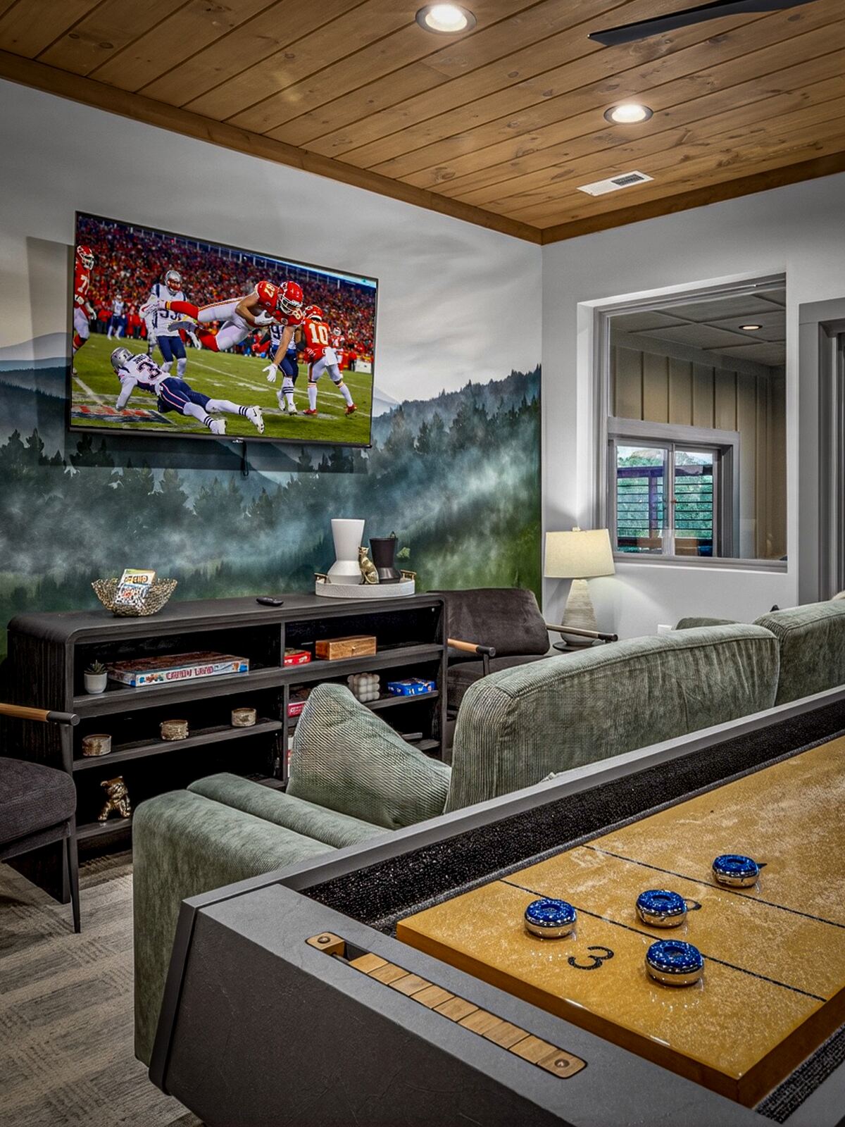 Game room with shuffleboard